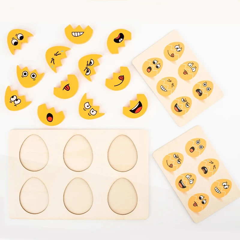 Expressões faciais ovos crianças brinquedos de madeira ovos de páscoa montessori brinquedo emoção quebra-cabeças educação precoce para jogo montessori