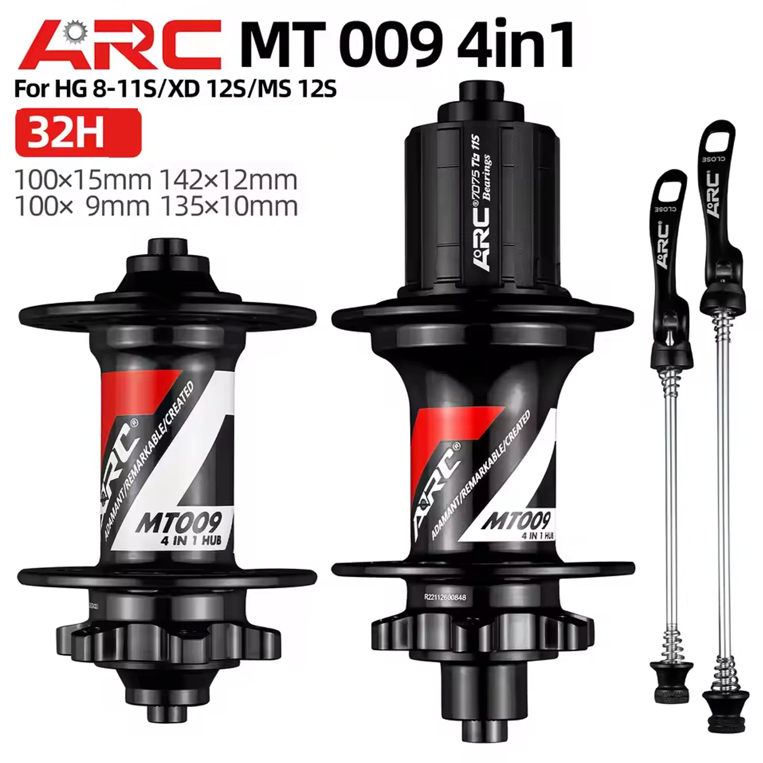 ARC MT009 4in1 bike hub MTB rear hub micro spline 32 holes 6 pawls HG XD MS 11 12 speed thru qr bike front rear bicycle huB