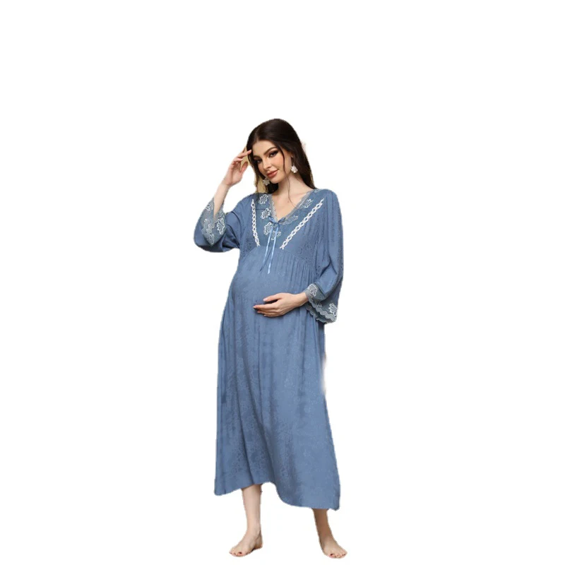 Pregnant Women\'s Sleeping Dress Four Seasons New Sweet Princess Gravida Lounge Dress Loose Soft Breathable Home Furnishing Dress