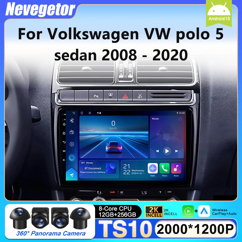 Car Radio Android 16 For Volkswagen VW Polo 5 Sedan 2008 - 2020 Multimedia Player Carplay Stereo GPS DVD Head Unit 4G Wifi QLED