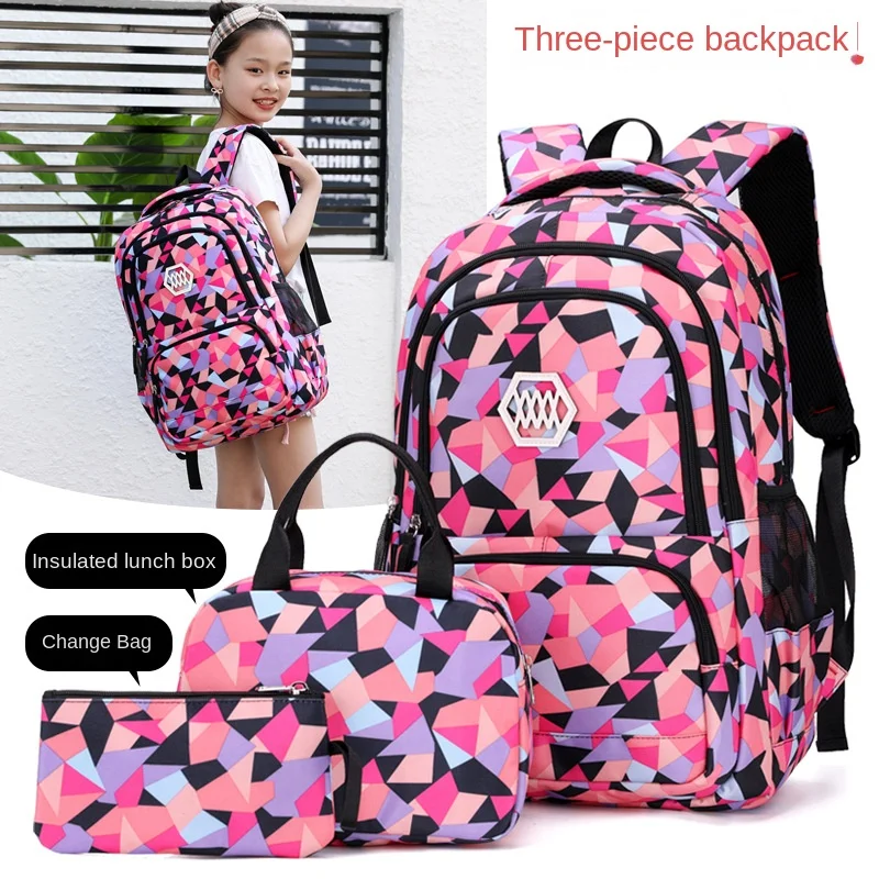 Sacos de escola de nylon impermeável para meninas, grande capacidade, sacos de livros infantis, mochilas leves para crianças