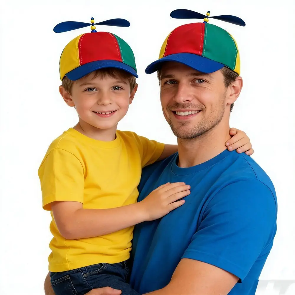 Detachable Propeller Baseball Cap Cotton Adjustable Bamboo Dragonfly Cap Color-block Rainbow Design