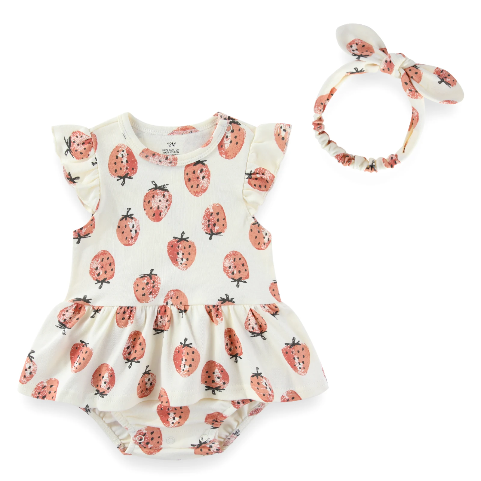 Kiddiezoom Summer Cute Print Flutter Sleeves Baby Girls Bodysuits+Headband Newborn Baby Girl Clothes Sets