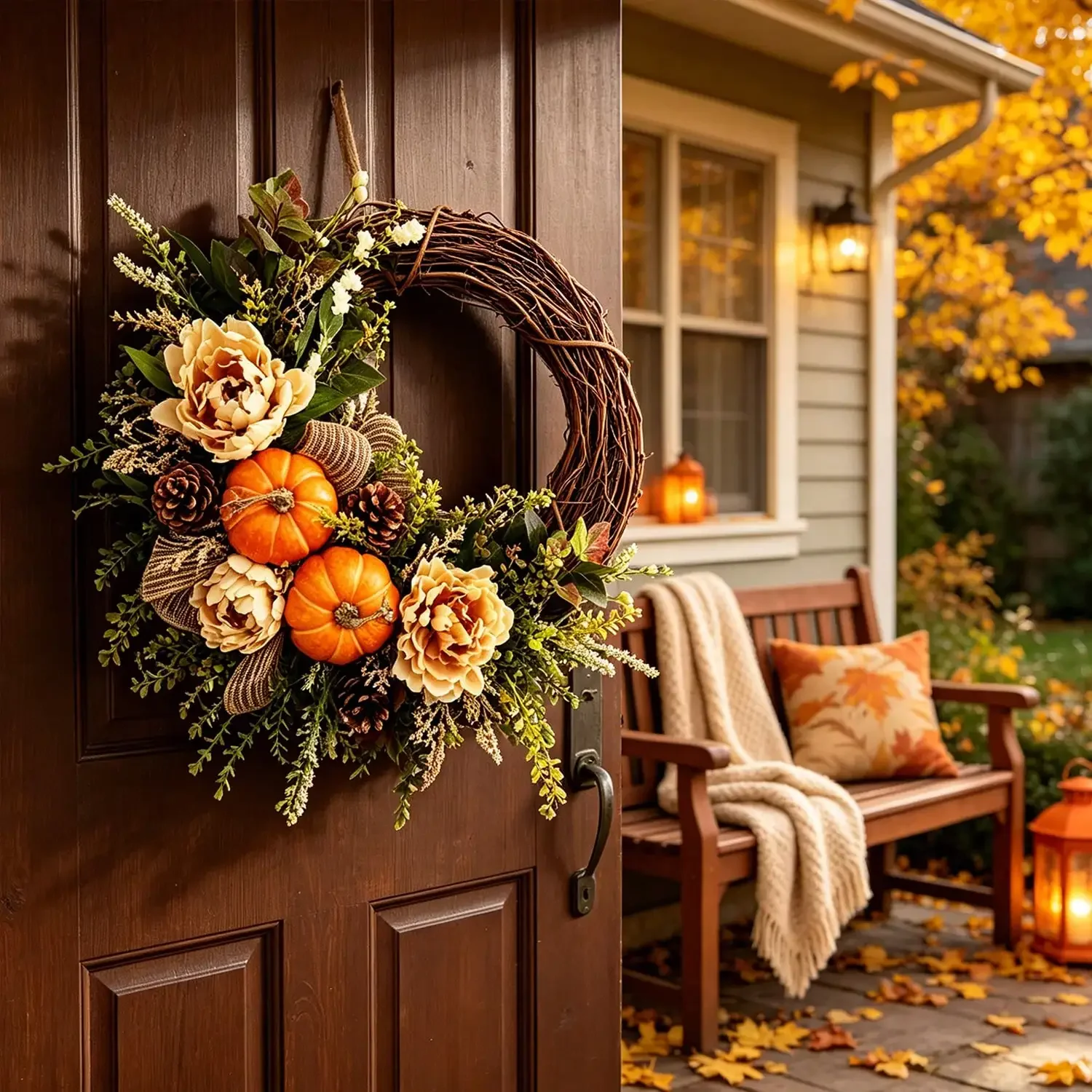 Fall, Thanksgiving Wreaths Decor, Pumpkin Leaves Floral Lovely Doll, Thanksgiving Holiday Decor, Suitable For Front Door, Indoor&Outdoor Decor, Windows, Walls, Family Party, Holiday Party Setup, Winter, Christmas Home Decor, Christmas view 7