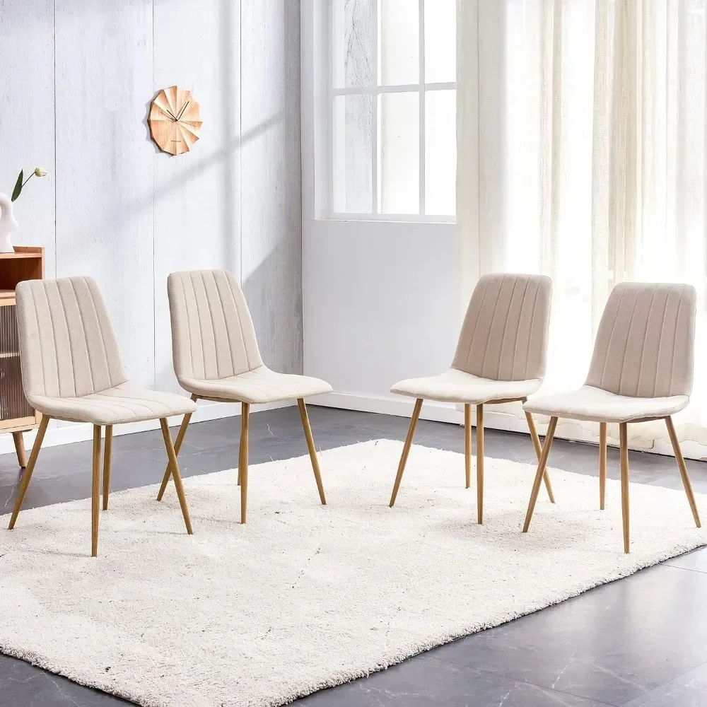 Dining Chair Set of 4, Modern Dining Chairs with Cushion Seat Back + Wood Color Metal Legs, Upholstered Chairs, Dining Chair Set