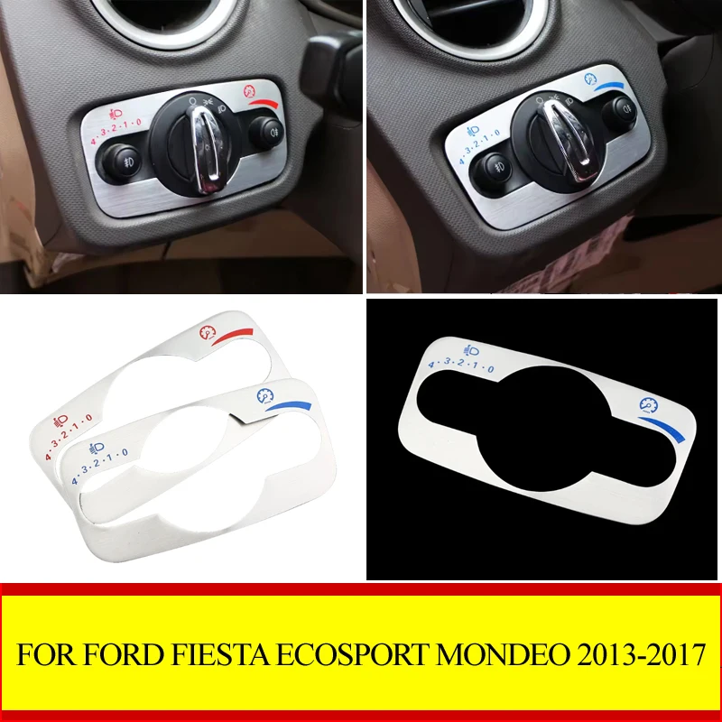 Para Ford Fiesta Ecosport Mondeo 2013-2017 faro de aluminio para coche interruptor de lámpara Panel de ajuste pegatina cubierta embellecedora