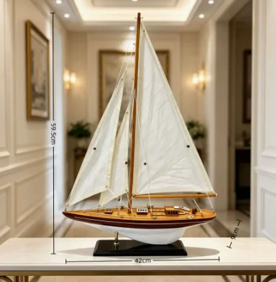 Vintage Wood Sailing Boat Model Handcrafted Nautical Decoration for Living Room & Cafe Display