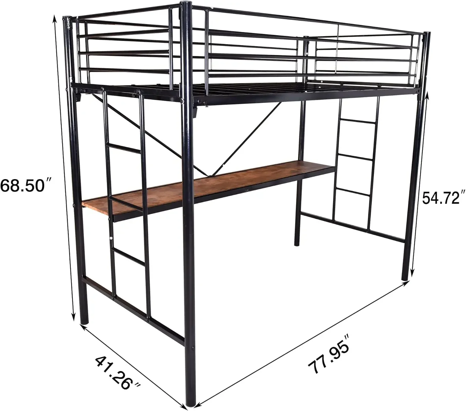 Loft Bed Twin Size with Stairs, Metal Loft Bunk Bed with Safety Guard Rails & Flat Ladder Rung for Kids Teens Student Dormitory,