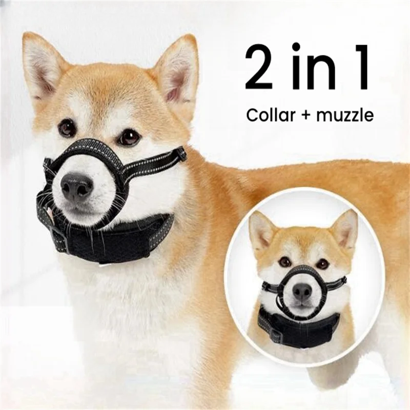 

Unique Designer Dog Muzzle Collar 2 in 1 Reflective Adjustable Padded Soft & Comfortable Novelty Mouth Loop Gurad Semi-Closed