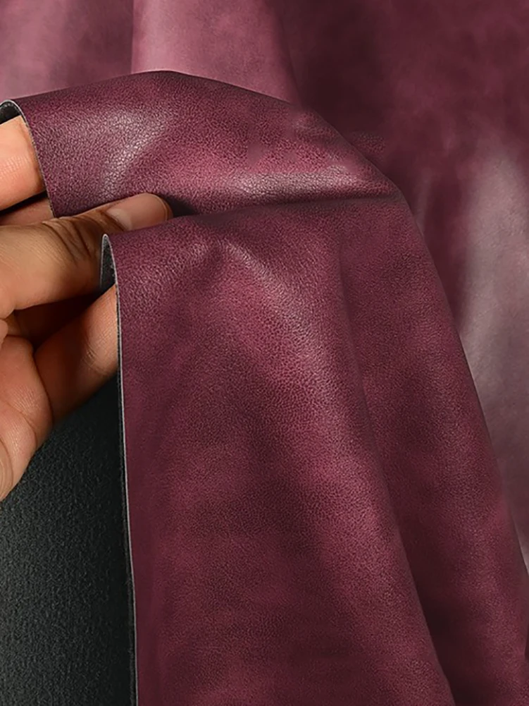 Thickened PU Leather Fabric 1mm Retro Fried Color Soft Elastic Home Decoration Background Package Bags by Half Meter