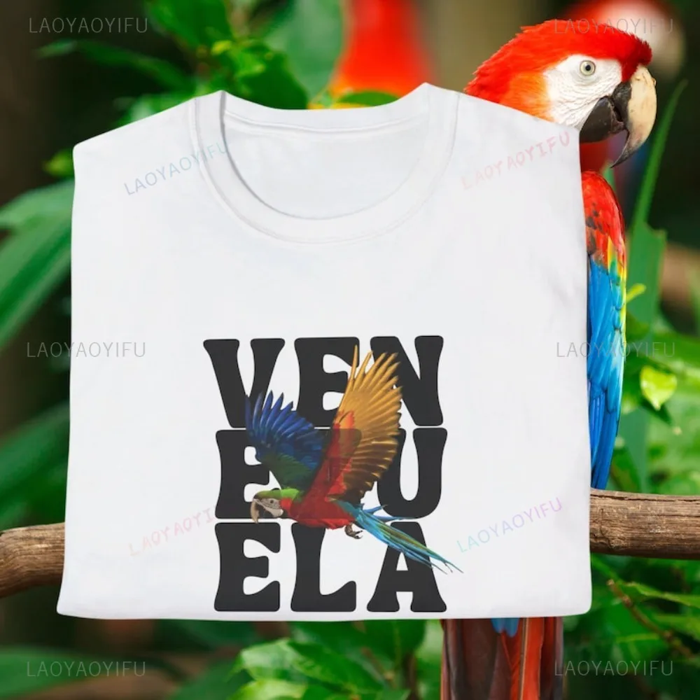 Venezuela Scarlet Macaw Graphic Printed T-shirt Casual Fashion Loose Harajuku Women Tshirt Hip Hop Punk Cotton Man T Shirt