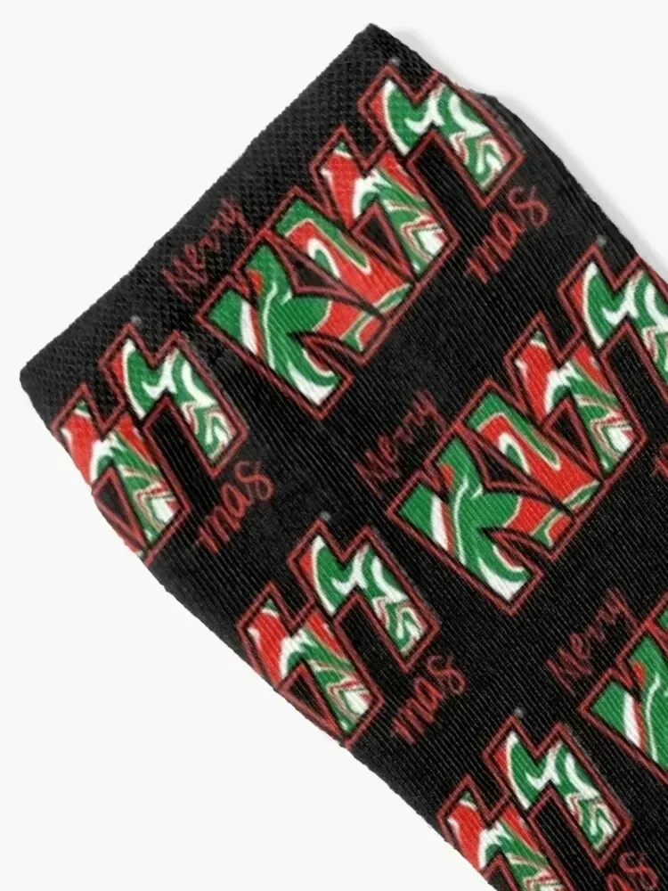 Merry Kiss-Mas Christmas Kiss The Band Logo Red Dark Socks Wholesale Run snow Socks Man Women's