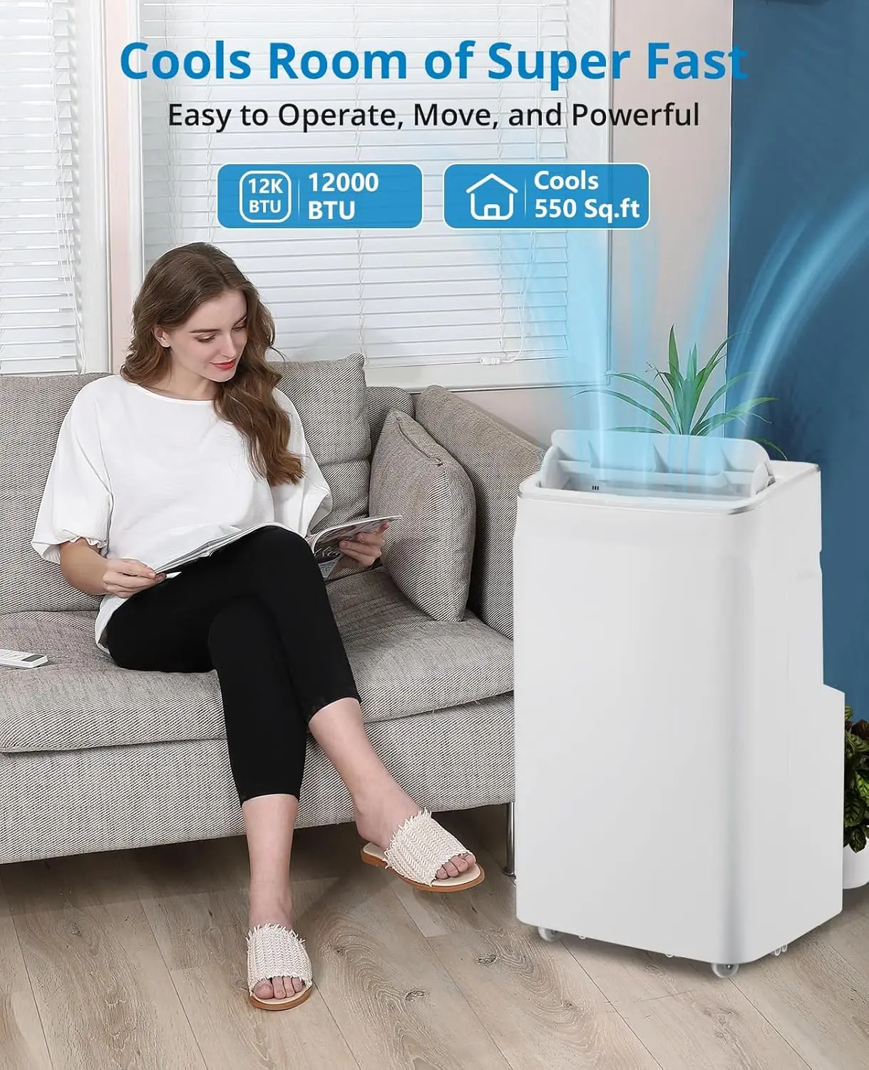 12,000 BTU Por Air Conditioner, 3-in-1 Air Cooler with Remote Control & 24-Hour Timer, Cools Up to 500 sq.Ft, Por AC