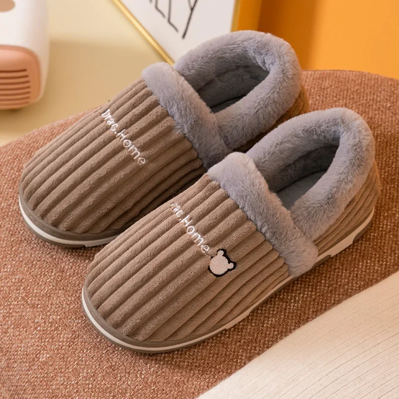 Warm Home Slippers for Men Winter Thicken Plush Shoes Male Flip Flops Women Couples Indoor Casual Non Slip Soft Furry Slides