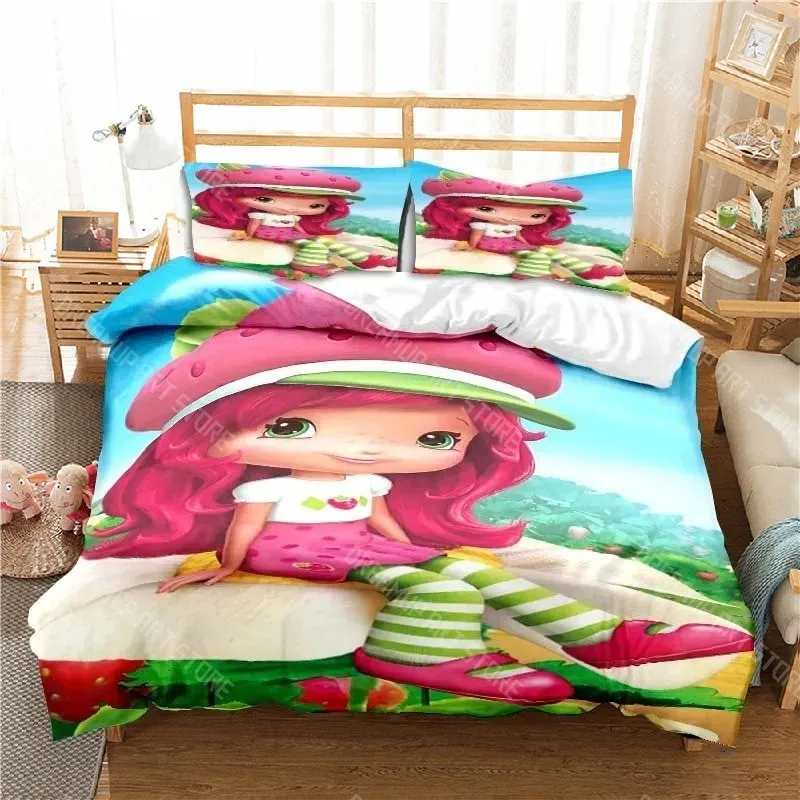 3D Print Strawberry Cartoon Shortcake Bedding Set for Boys Girls Duvet Cover Pillowcase Twin Queen King Full Single Double Sizes