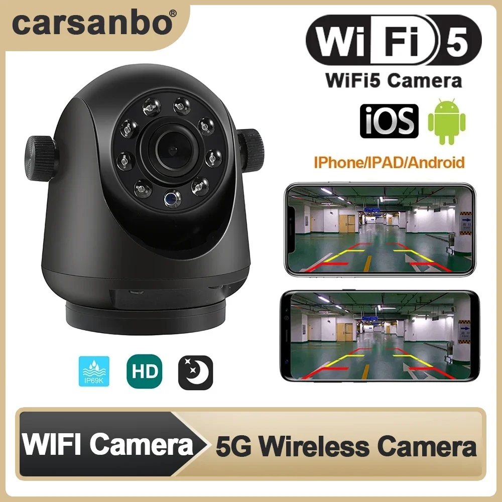 Carsanbo-cámara de visión trasera HD WIFI5 para coche, videocámara magnética inalámbrica de respaldo, resistente al agua, para estacionamiento, para