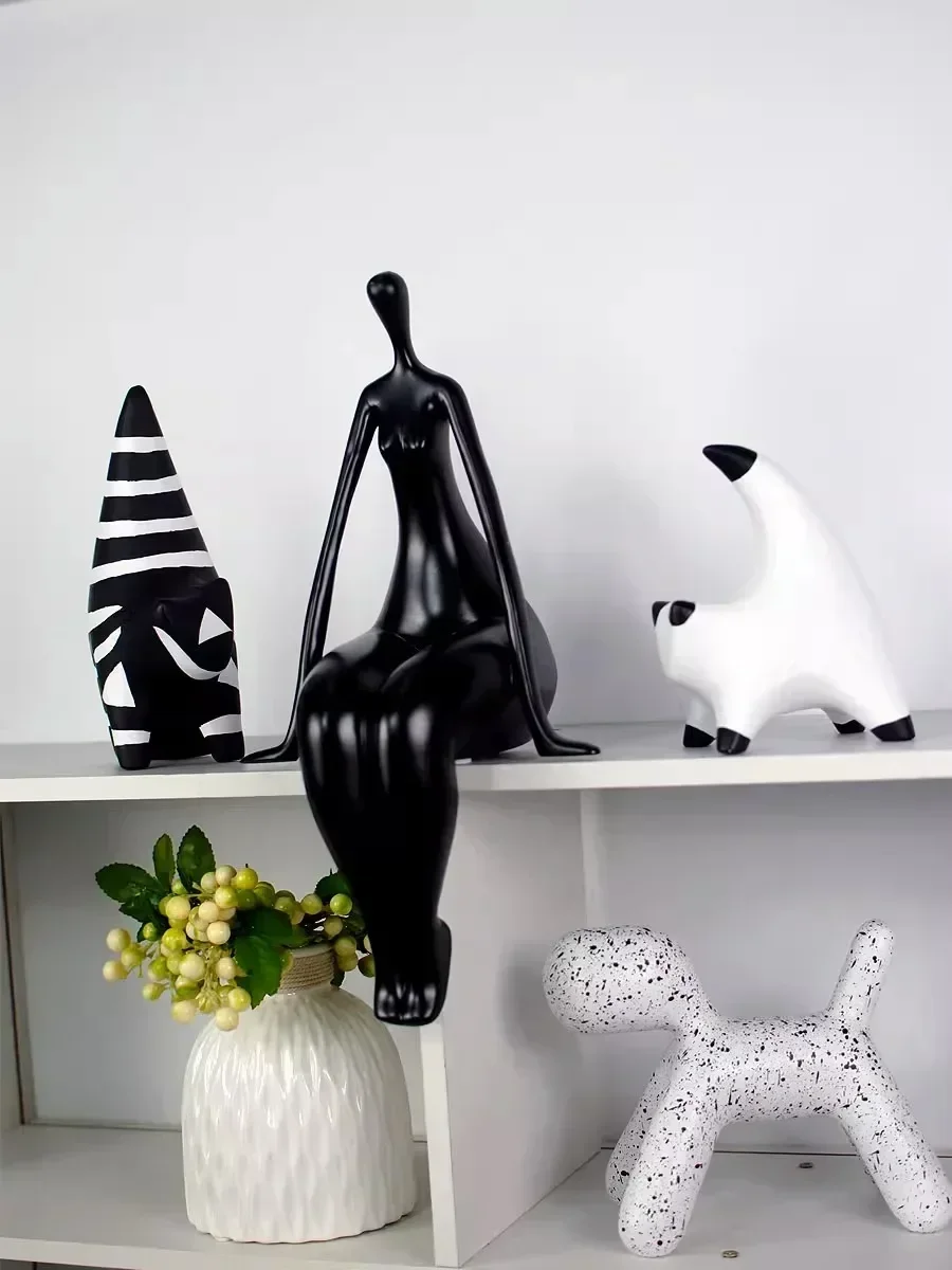 

Nordic Abstract Sitting Figure Figurine Resin Sculpture Ornaments Room Decoration Cat Statue Simple Home Decoration Crafts Gifts