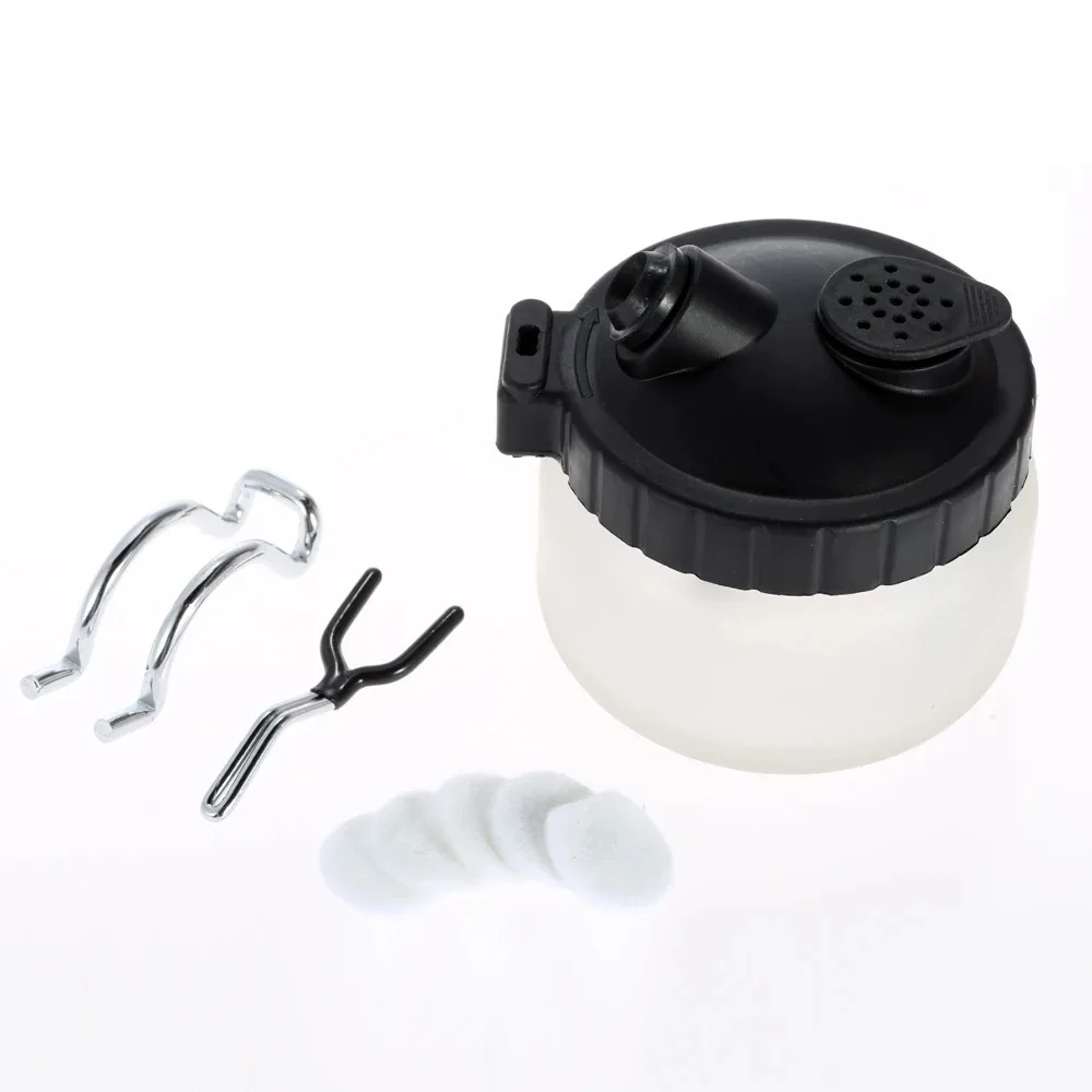 Metal Handle Spray Pen Cleaning Pot with Airbrush Hanger Glass Bottle Airbrush Cleaning Jar with Cover with Filter Sponge