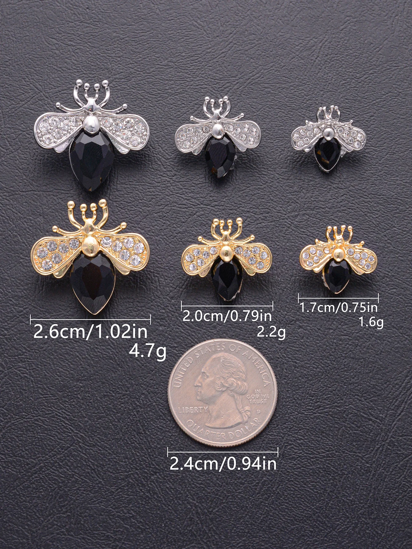 6pcs Fashion Crystal Rhinestone Metal Little Bee Buttons For Sweater Coat Shoes Decor DIY Shank Sewing Button Jewelry Accessory