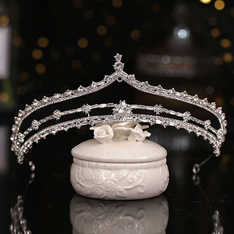 Silver Color Crystal Crown Tiara For Women Bride Party Rhinestone Prom Diadem Bridal Wedding Hair Accessories Jewelry Crown Gift