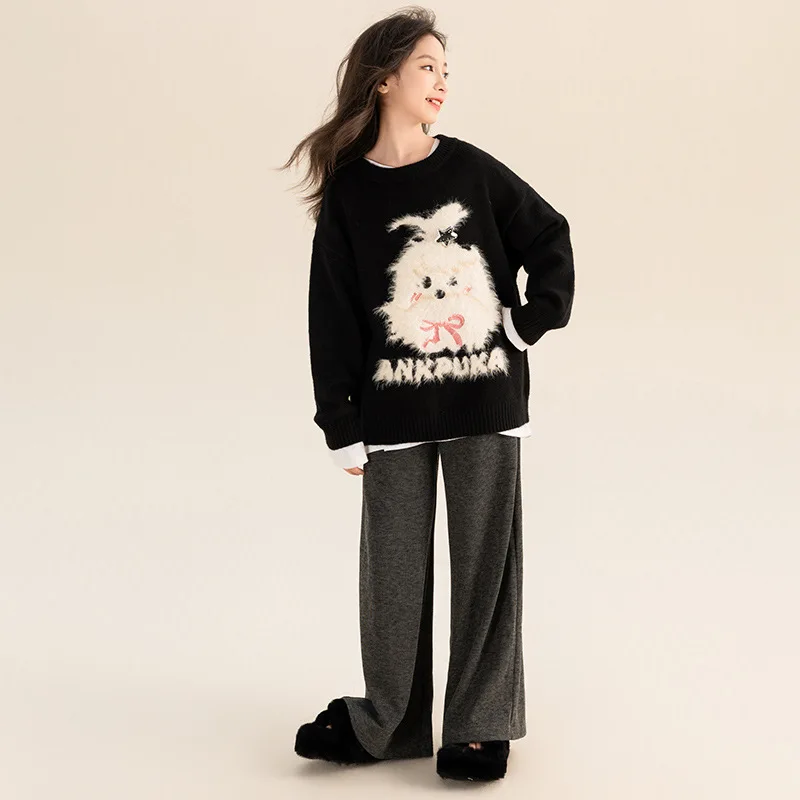 

2025 New Autumn and Winter Cute Animal Cartoon and Letter Printed Long Sleeved Sweater for Girls
