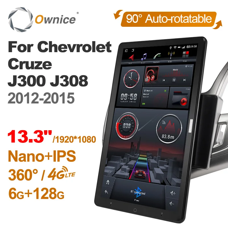 

1920*1080 Nano Ownice Android 12.0 for Chevrolet Cruze J300 J308 2012-2015 Car Radio 13.3" Rotatable 360 8G 256G Tesla Style