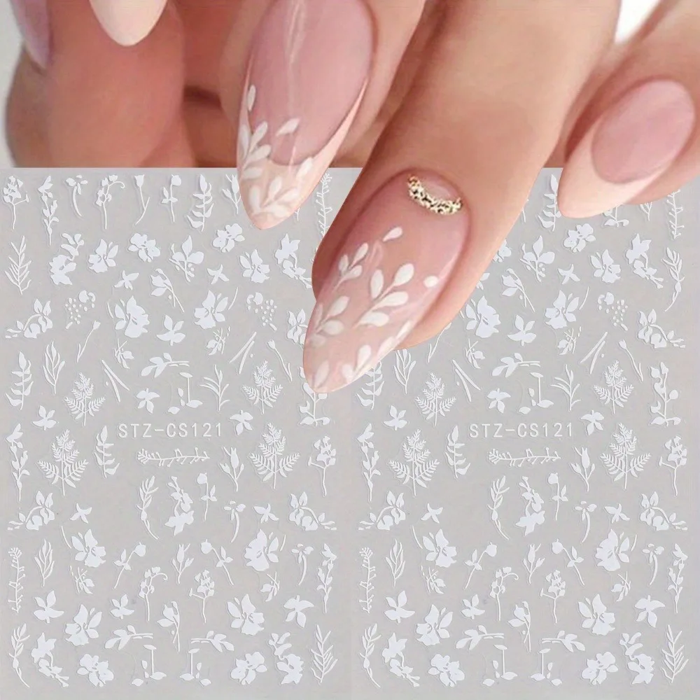 2PCS Spring white flower nail stickers, easy to apply for nail decoration DIY, gifts, party and wedding makeup styling