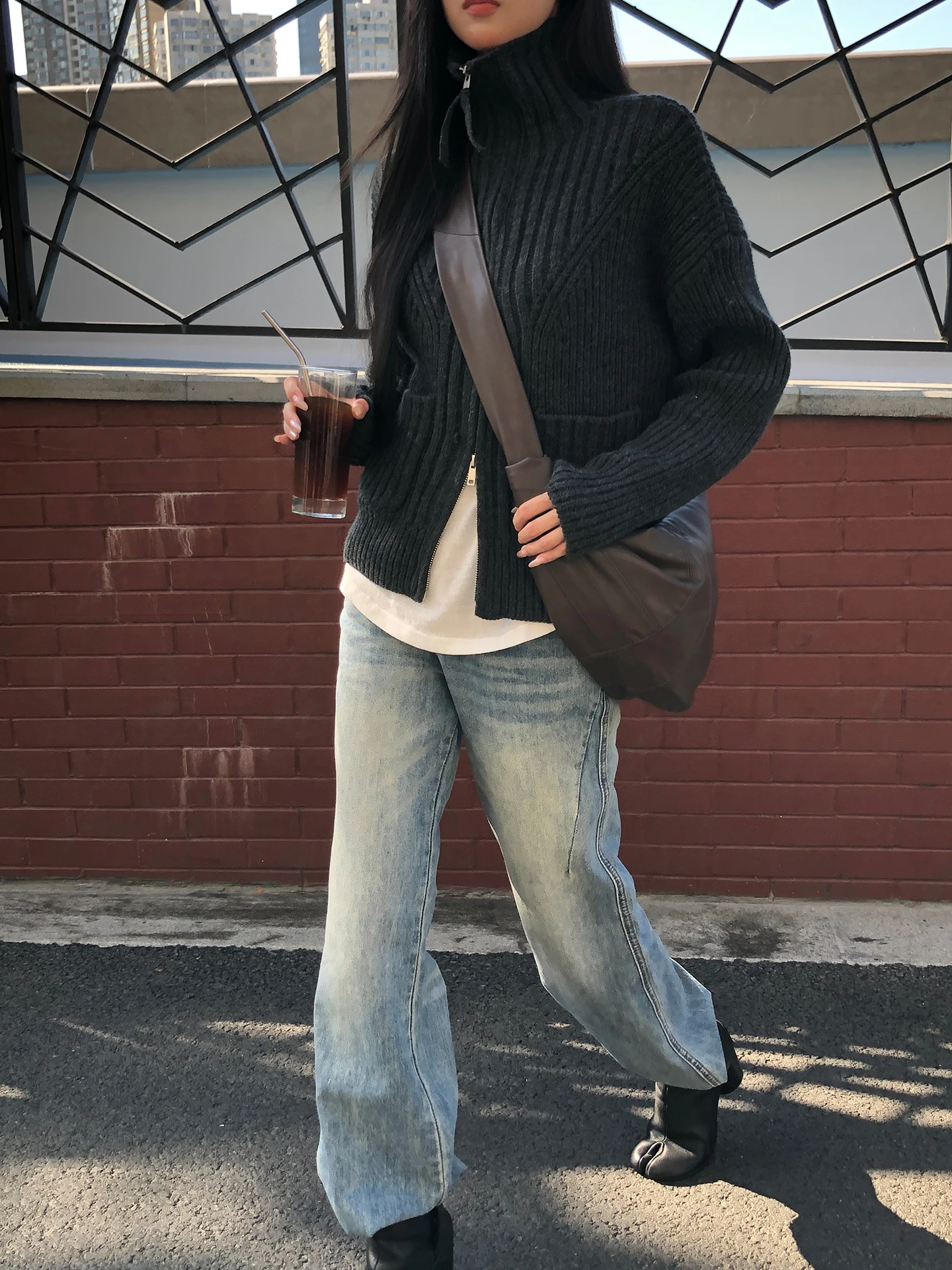 Blue Straight Leg Wide Leg Loose Women's Jeans High Waist Zipper Closure Daily Wear Winter Season Faion Trend High Rise