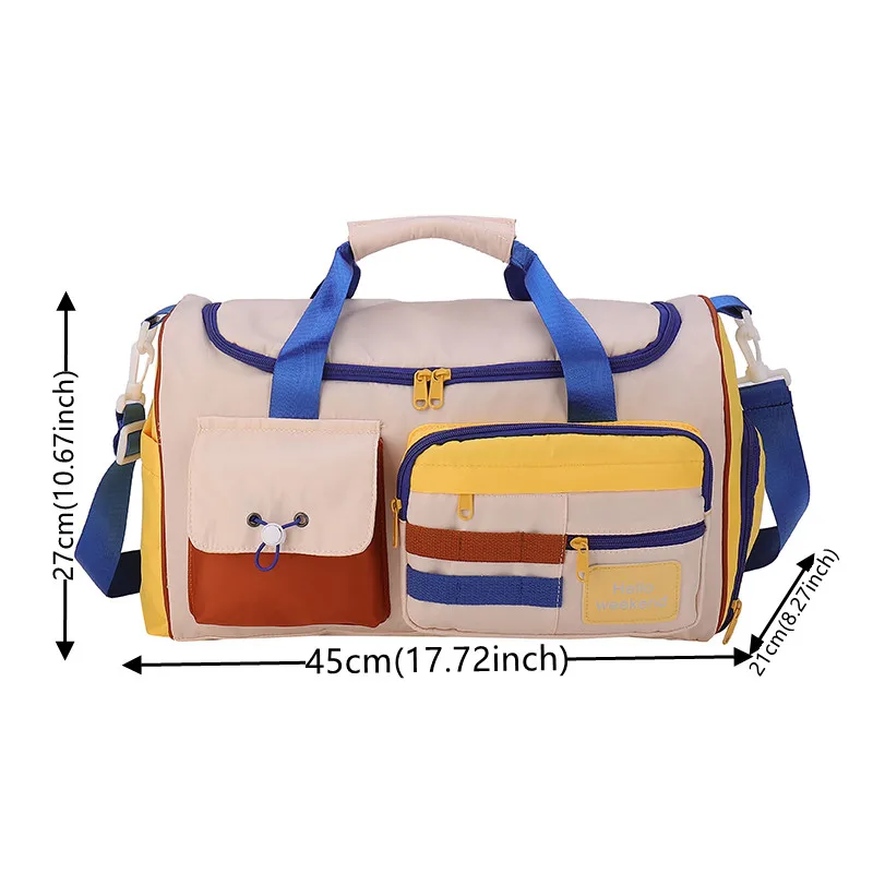 Colorful Retro Travel Bag Large Capacity Weekend Luggage Shoulder Straps For Sports Fitness Carrying Multiple Pockets For Women