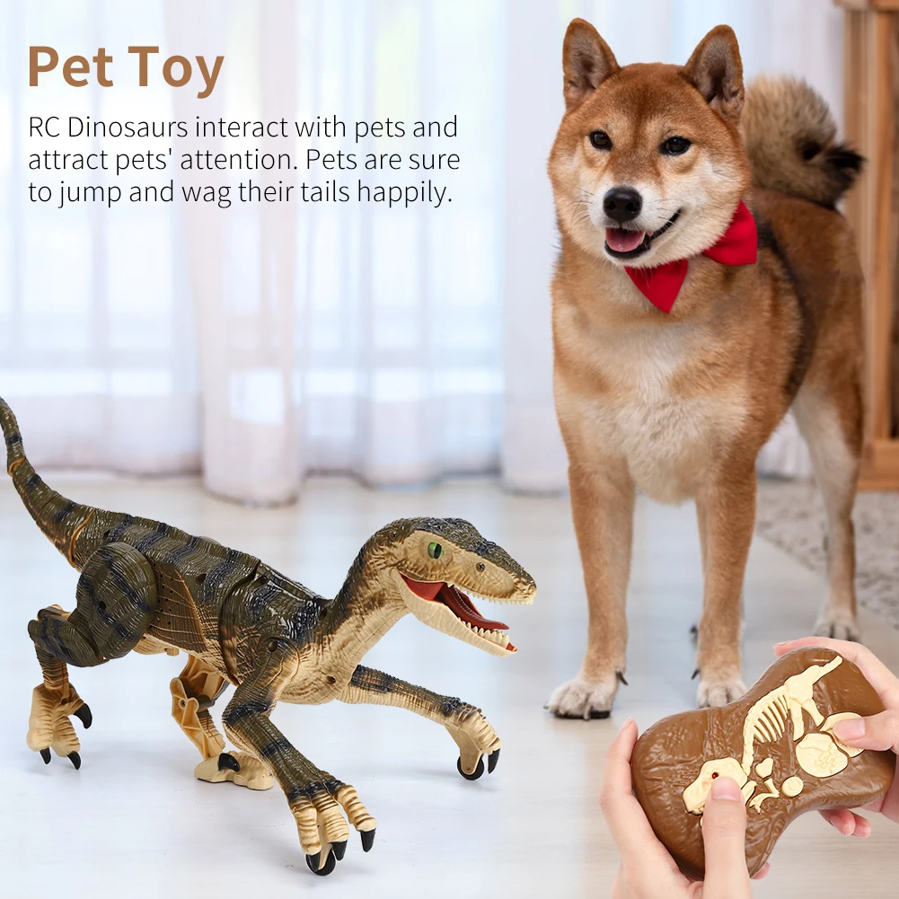 Remote Control Dinosaur Toys for Kids ,Walking Roaring Velociraptor, 2.4Ghz Electronic Realistic RC Dinosaur with 3D Eyes & Ligh