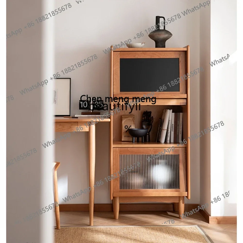 M178 A Nordic Solid Wood Bookcase Japanese-Style Flip Glass Magazine Cabinet Multi-Function Locker Cherrywood