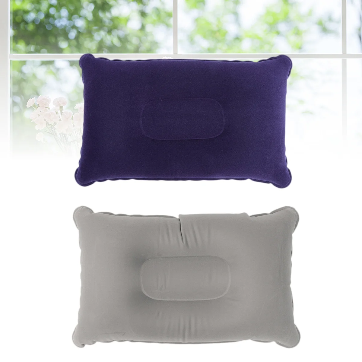 

2 Pcs PVC Flocking Inflatable Pillows Portable Inflation Cushion Plane Mini Neck Travel Bed