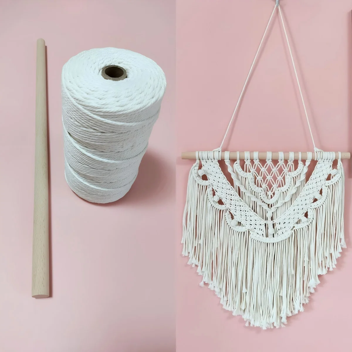 

Handwoven Macrame Tapestry Kit Boho Wall Hanging Making Materials 200 Meters Cotton Cords 50cm Wooden Stick With PDF Tutorials