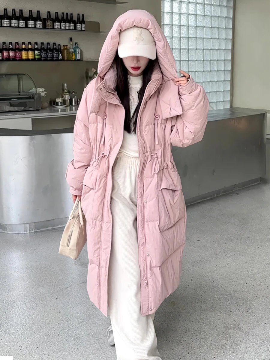 Cappotto invernale da donna in piumino bianco con piumino Jaet lungo con cappuccio Pane Sle Faionable Commute Sle