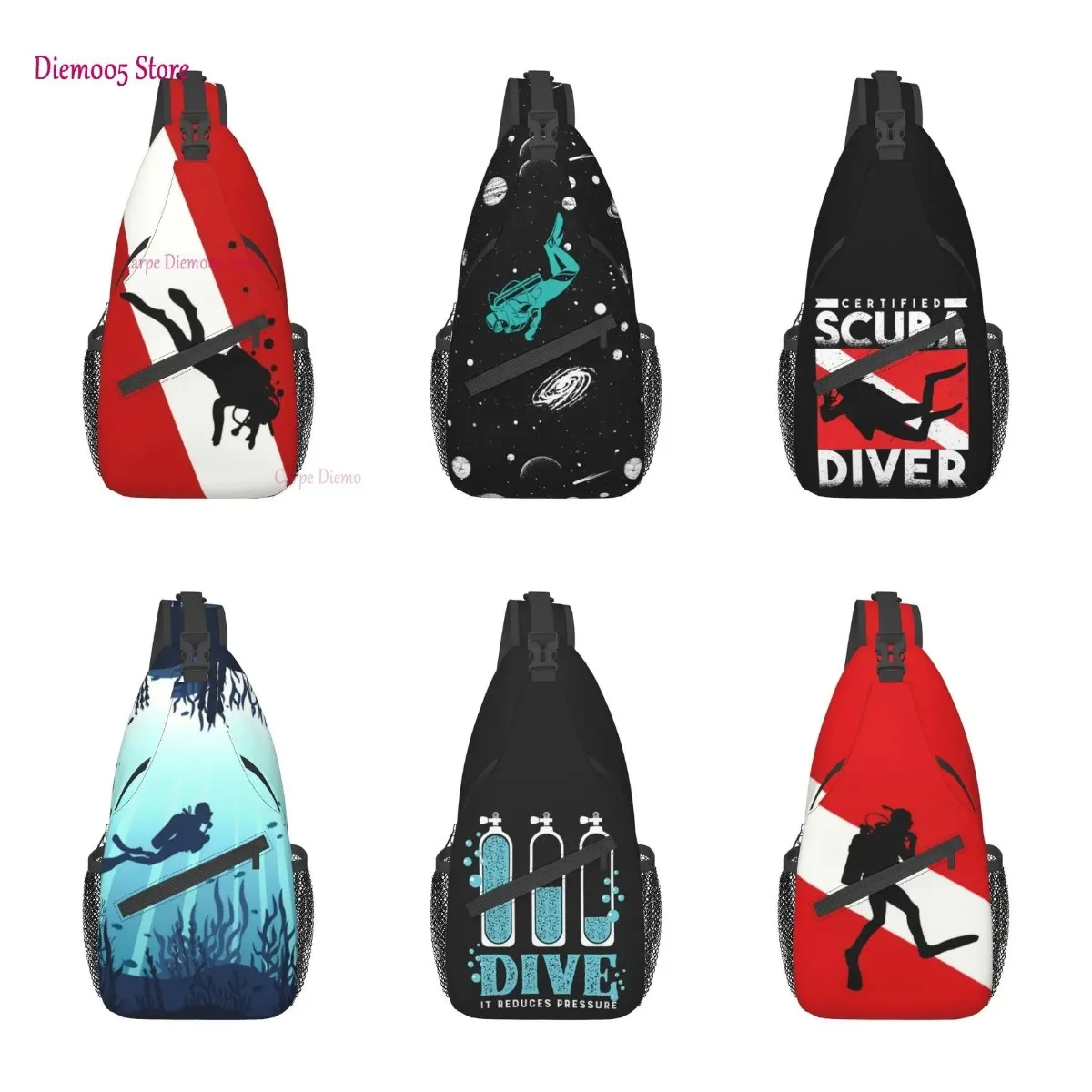 Scuba Dive Flag Bubble Sling Crossbody Backpack Men Custom Diving Diver Shoulder Chest Bag for Travel Hiking Daypack