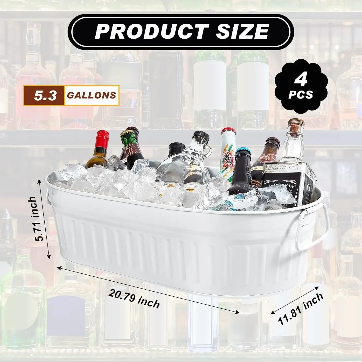 4 Pcs Galvanized Ice Buckets 5.3 Gallons Beverage Tub Galvanized Metal Drink Bucket Tubs for Drinks Outdoor Metal Containers