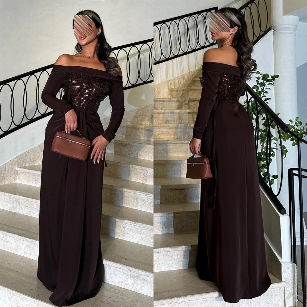 Customized Unisex Jersey Pleat Straight Boat Neck Bespoke Occasion Dresses Elegant Modern Style Sexy