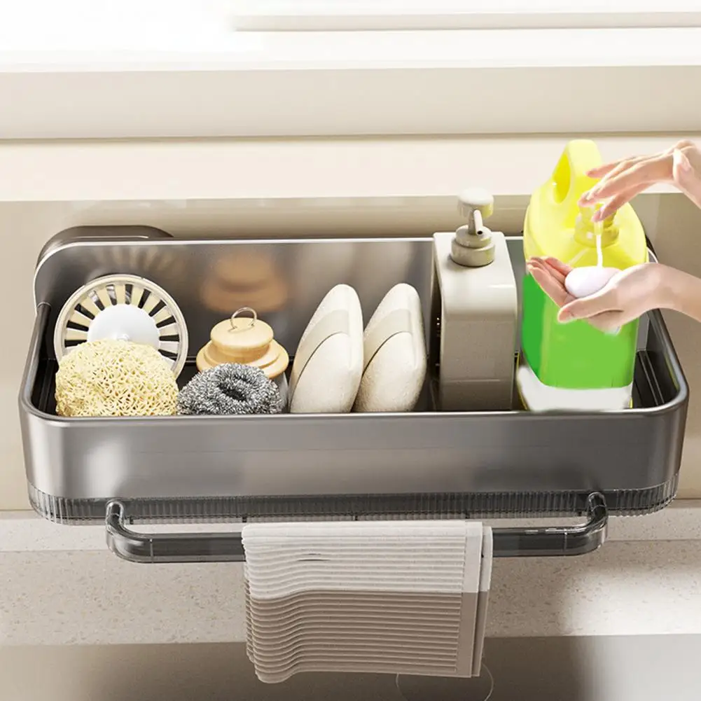 

Draining Kitchen Rack Suction Cups Sink Organizer Easy to Clean Towel Holder Multifunctional Durable Shelf for Kitchen Bathroom