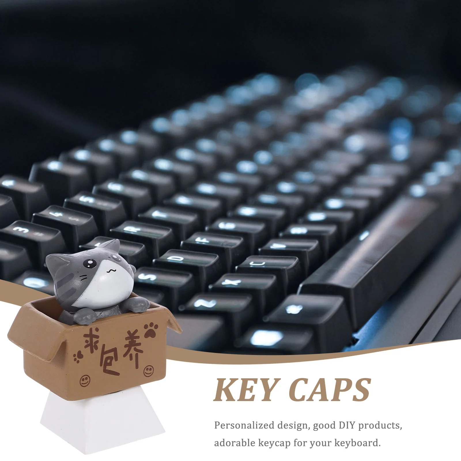 Cat in Cardboard Box R4 Profile DIY شخصية لوحة المفاتيح الميكانيكية Keycap Pbt المواد دائم هدية حفلة عيد ميلاد لعبة جائزة #4