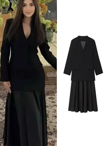 TFMLN Women Blazer Splice Midi Dress New Fashion V-neck Suit Spliced Commuter Long Dress Elegant Female Stylish OL Outfits