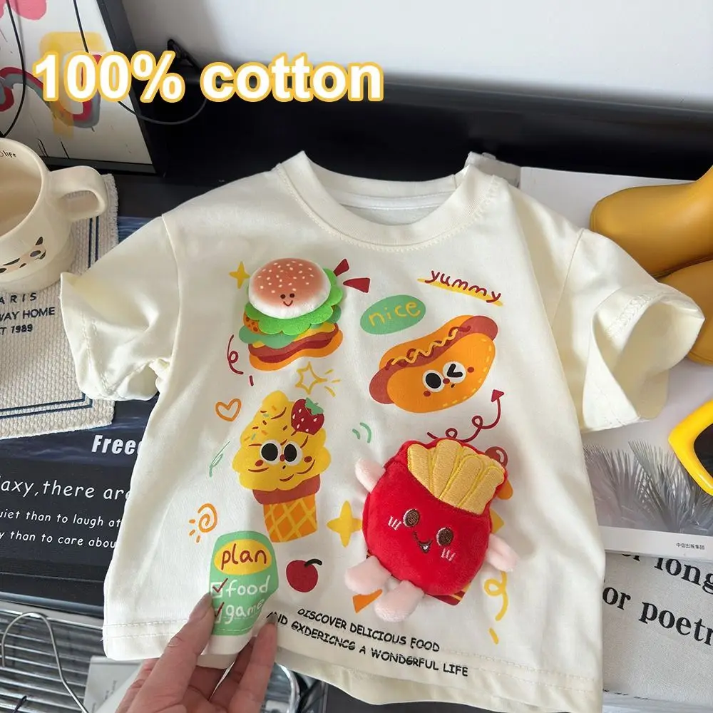 Creative Children's Short Sleeves Pure Cotton 3D Hamburger Children's Tees Cartoon Printed Breathable Summer T-shirts 0-6 Years