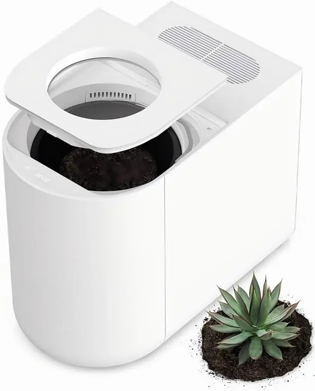 

5L Electric Kitchen Composter for Countertop, Smart Indoor Compost Bin with Visible Window, Humidity Sensor, LED Display, Odor
