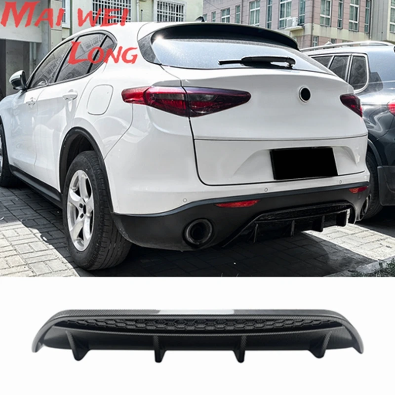 

For Alfa Romeo Stelvio 2017 2018 2019 Rear Lip Diffuser High Quality ABS Carbon Fiber look Spoiler Car Bumper Apron Guard