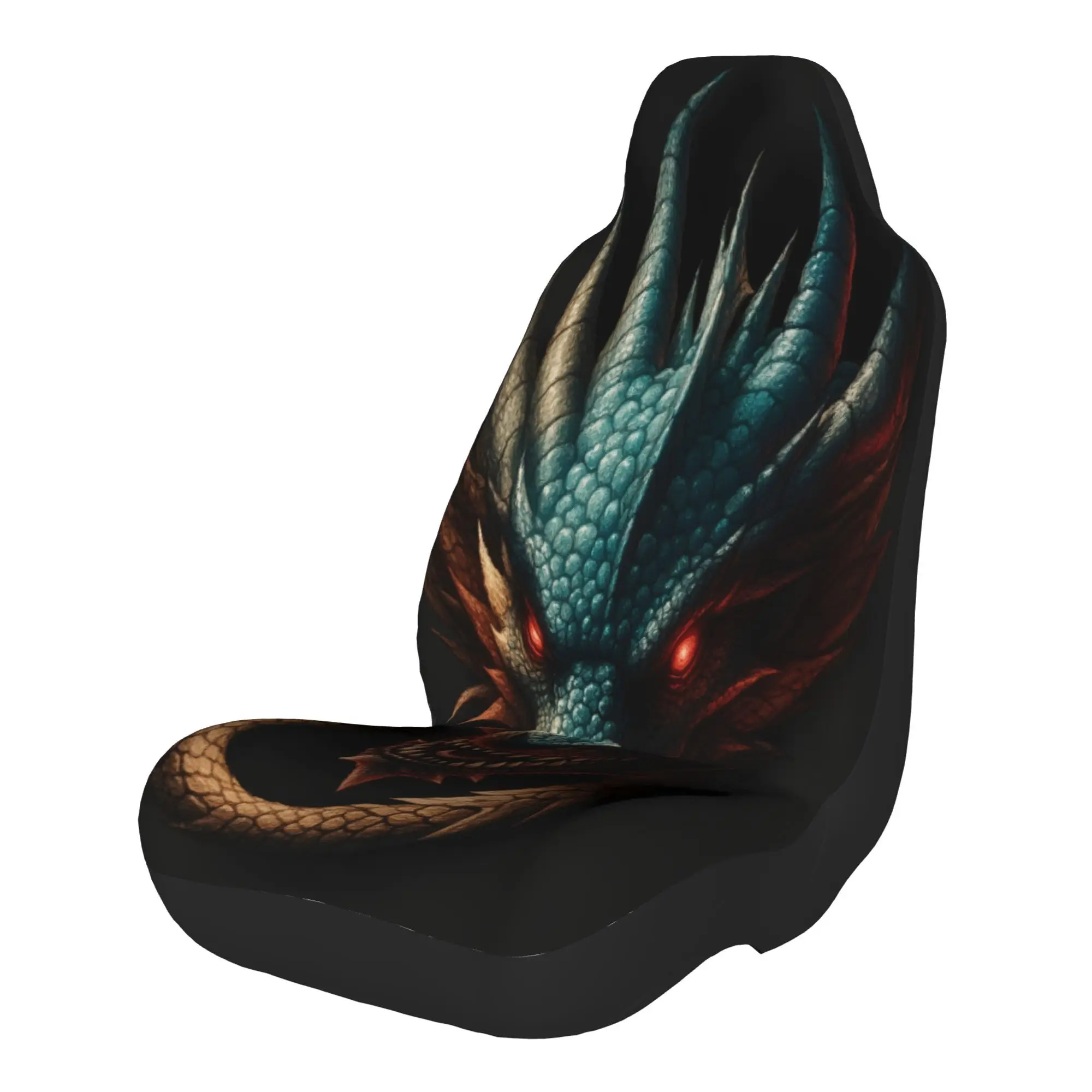 2pcs A Ferocious And Red Dragon Head With Sharp Teeth And Glowing Red EyesCar Seat Covers, Suitable For All Vehicles, Christmas
