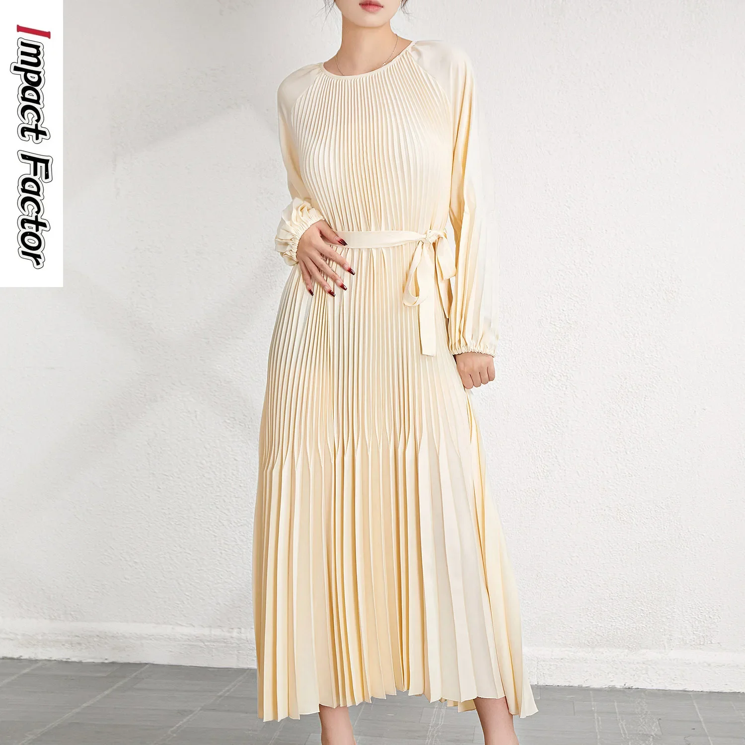 French 2024 Spring and Autumn New Dress for Women's Slim, Elegant, Pleated Texture, and Advanced Style Long Dress