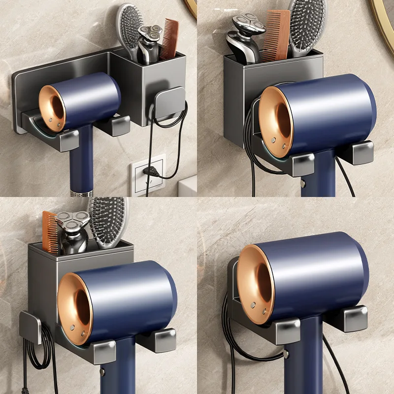 Hair Dryer Storage Rack Non Perforated Bathroom Wall Mounted Hair Dryer Bracket Made Of Iron Material Bathroom Storage