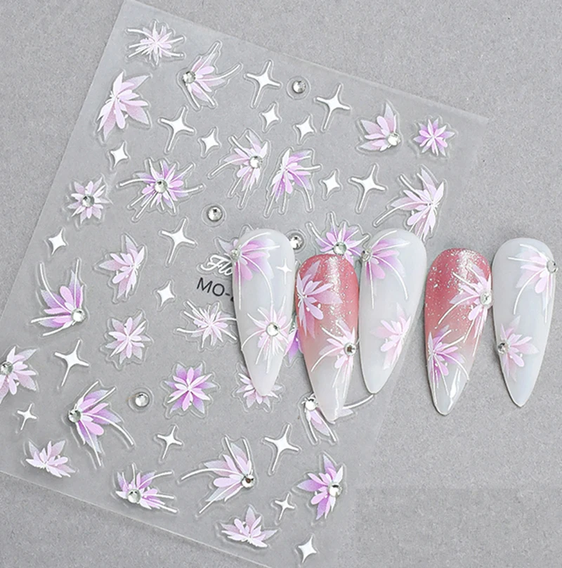 5d em relevo decalques da arte do prego diamantes studs neve cortar grama flor branca flores unhas adesivos decorações para manicure