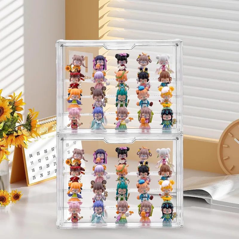 4 Tier Acrylic Display Case for Collectibles, Clear Adjustable Figure Display Case with Magnetic Door, Stackable Storage Box Showcase with 3 Shelves for Action Figures, Dolls, Toys, Large 1 Pack
