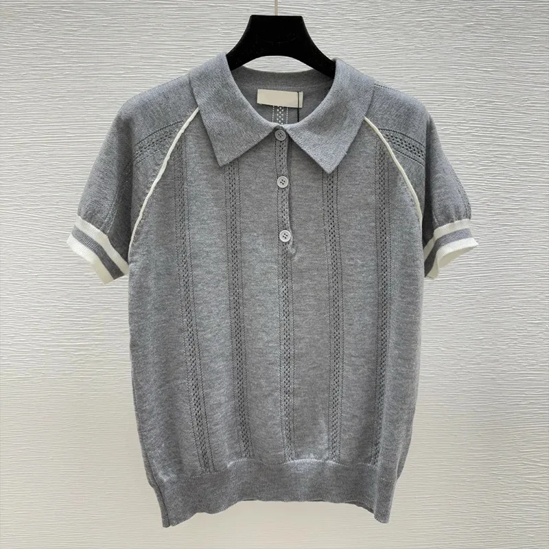 

High quality French Style Women Cotton Blend Pullover Knitted Sweater Fashion Polo Collar Short Sleeve Slim Tops Shirt 2570229