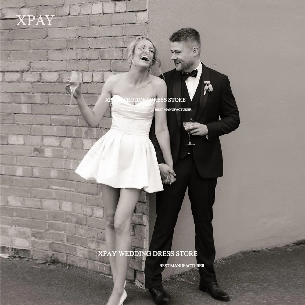 

XPAY Sexy Short Wedding Dresses A-Line Sleeveless Strapless Bridal Gowns Above Knee Women Princess Party Dress Robe de marri